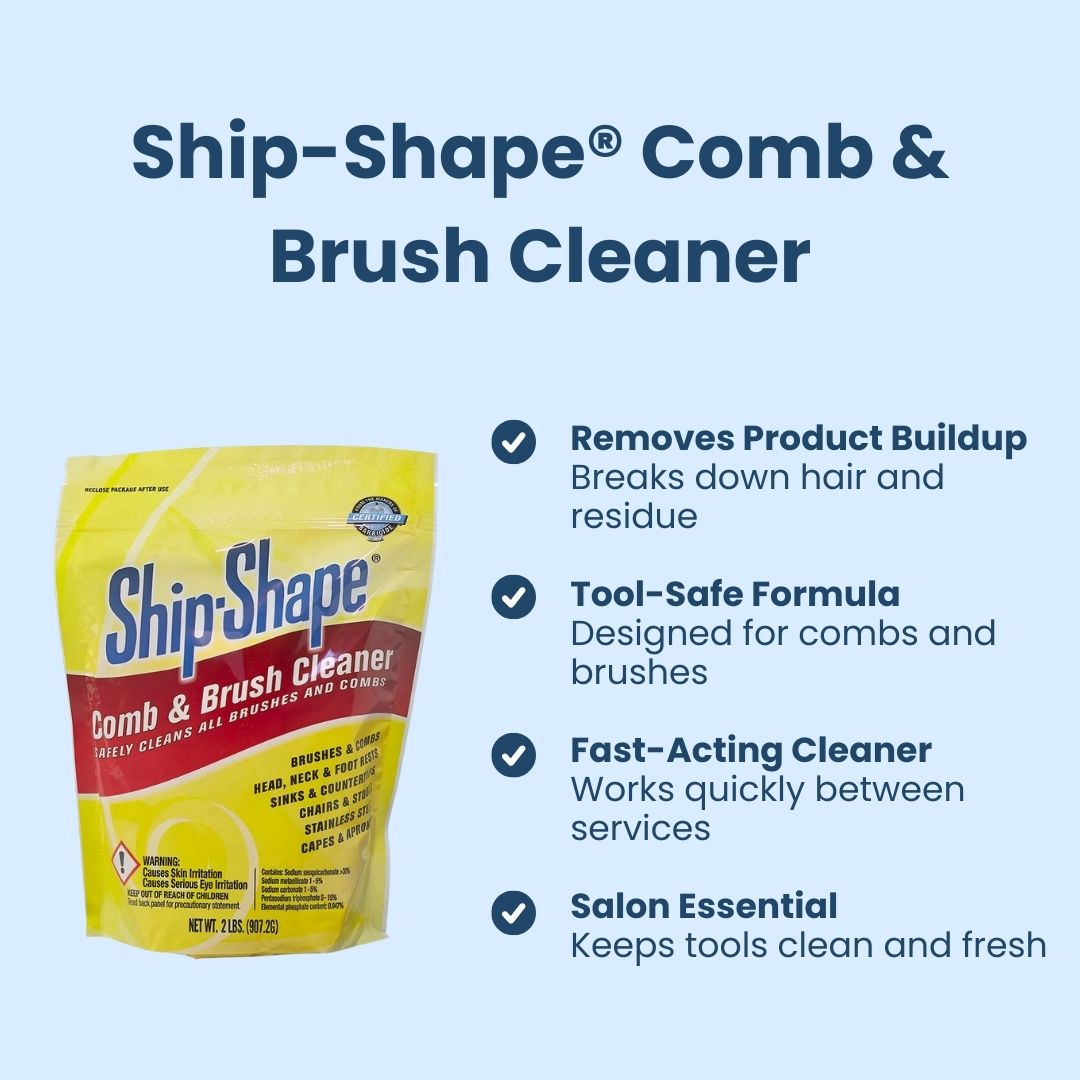 Ship-Shape comb and brush cleaner showing removal of hair and styling product buildup from tools